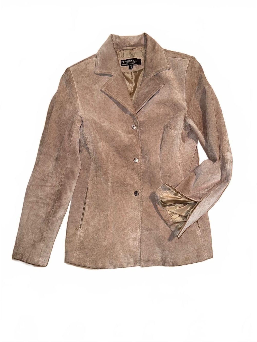 Wear Women's Beige Genuine Suede Leather Tailored Jacket, Size M, Very Good